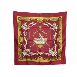 NEUF FOULARD HERMES CHIEN ET VALETS EN SOIE ROUGE CARRE 90 CM SILK SACRF 350€