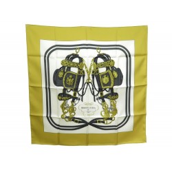 NEUF FOULARD HERMES BRIDES DE GALA EN SOIE JAUNE CARRE 90 CM SILK SCARF 350€