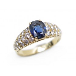 BAGUE T 54 SERTIE DE 30 DIAMANTS 0.35CT & PIERRE SAPHIR 1.65CT OR 18K 3.7GR RING