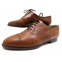 NEUF CHAUSSURES HERMES RICHELIEU 38 EN CUIR MARRON BROWN LEATHER SHOES 590€