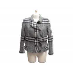 VESTE BURBERRY TARTAN CHECK 40 M EB TWEED GRIS MANTEAU BLOUSON JACKET 1190€