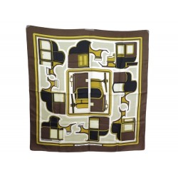 FOULARD HERMES LES COUPES EN SOIE MARRON CARRE 90 CM SILK SCARF BROWN 350€