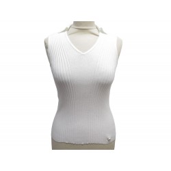 NEUF HAUT CHANEL EN MAILLE EXTENSIBLE P51244 36 38 S M EN COTON BLANC TOP 1190€