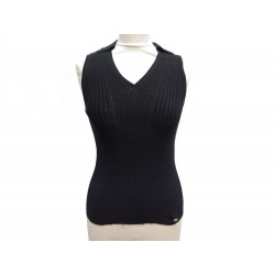 NEUF HAUT CHANEL EN MAILLE EXTENSIBLE P51244 36 38 S M EN COTON NOIR TOP 1190€