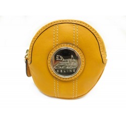 NEUF PORTE MONNAIE CELINE LOGO ROND EN CUIR JAUNE WALLET CHANGE PURSE 250€