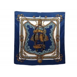 FOULARD HERMES BRIDE DE COUR EN SOIE BLEUE CARRE 90 CM SILK SCARF BLUE 350€