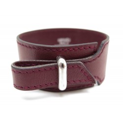 NEUF BRACELET HERMES TAILLE 15 A 17 CM CUIR BORDEAUX PRUNE & ACIER PALLADIE 340€