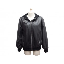 NEUF BLOUSON CHRISTIAN DIOR OVERSIZE A CAPUCHE 38 M EN CUIR NOIR COAT 3500€