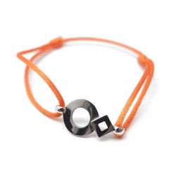 NEUF BRACELET LIEN TOURNAIRE SIGNE ECLIPSE ROND EN OR BLANC CORDON ORANGE 660€