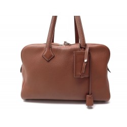 SAC A MAIN HERMES VICTORIA 35 EN CUIR TOGO MARRON CADENAS ACIER HAND BAG 3450€