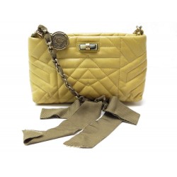 SAC POCHETTE LANVIN HAPPY EN CUIR MATELASSE JAUNE BANDOULIERE 