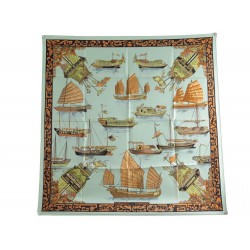 NEUF FOULARD HERMES JONQUES ET SAMPANS EN SOIE BLEUE CARRE 90 CM SILK SCARF 350€