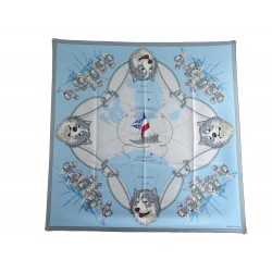 FOULARD HERMES EXPEDITION POLAIRE FRANCAISE EN SOIE BLEUE CARRE 90 + BOITE 350€