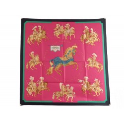 NEUF FOULARD HERMES CARROUSEL EN SOIE ROSE CARRE 90 CM SILK SCARF PINK 350€