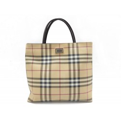 SAC A MAIN BURBERRY CABAS TARTAN CHECK EN TOILE BEIGE HAND BAG PURSE TOTE 695€