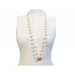 VINTAGE COLLIER SAUTOIR CHANEL CC METAL DORE ET PERLE NACREE JEWEL NECKLACE 850€