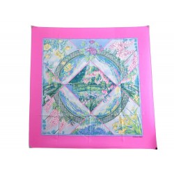 NEUF VINTAGE FOULARD HERMES GIVERNY SOIE ROSE CARRE 90 CM PINK SILK SCARF 350€