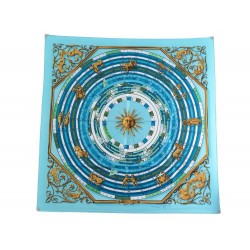 NEUF FOULARD HERMES ASTROLOGIE DIES ET HORE ZODIAC EN SOIE BLEU CARRE SCARF 350€