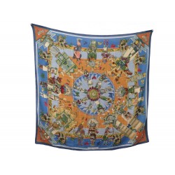 NEUF CHALE HERMES KACHINAS EN CACHEMIRE ET SOIE BLEU CARRE SILK SCARF BLUE 925€