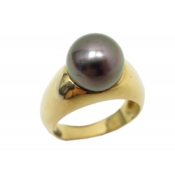 BAGUE SERTIE PERLE DE CULTURE NOIRE TAILLE 52 EN OR JAUNE 18K 7.9 GR GOLD RING