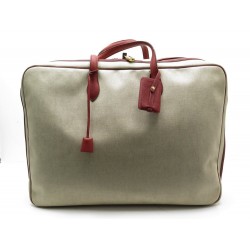 SAC DE VOYAGE HERMES VICTORIA 60 CM BAGAGE VALISE EN TOILE BEIGE LUGGAGE 3350€