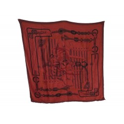 NEUF CHALE HERMES COACHING EN SOIE & COTON ROUGE CARRE SILK COTTON SCARF 780€