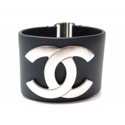 NEUF BRACELET CHANEL MANCHETTE LOGO CC T17 CUIR BLEU INTERLOCKING CC CUFF 650€