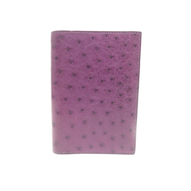 NEUF PORTE AGENDA HERMES DOUBLE AUTRUCHE VIOLET 