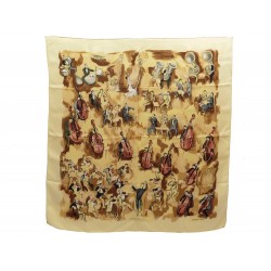 FOULARD HERMES CONCERTO JEAN LOUIS CLERC CARRE EN SOIE BEIGE SILK SCARF 360€