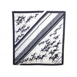 FOULARD HERMES LES COURSES GIRONIERE CARRE EN SOIE NOIR BLACK SILK SCARF 345€