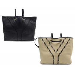 SAC A MAIN YVES SAINT LAURENT EASY REVERSIBLE 153959 CABAS CUIR NOIR BEIGE 850€