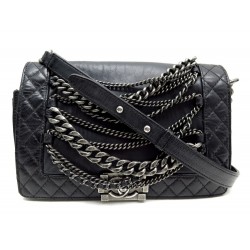 SAC A MAIN CHANEL BOY A90036 ENCHAINE CHAINES EN CUIR NOIR ENCHAINED PURSE 5500€