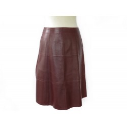 JUPE CHANEL 15926 36 S EN CUIR D'AGNEAU MATELASSE MARRON LEATHER SKIRT 3400€