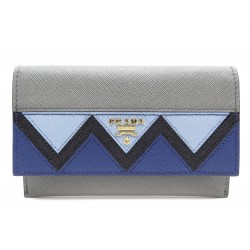 NEUF PORTEFEUILLE + PORTE CARTES PRADA 1MC004 EN CUIR SAFFIANO GRIS WALLET 420€