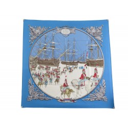 NEUF FOULARD HERMES MARINE ET CAVALERIE EN SOIE BLEUE CARRE 90CM SILK SCARF 360€