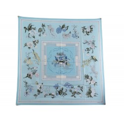 FOULARD HERMES QUAI AUX FLEURS EN SOIE BLEUE CARRE 90 CM BLUE SILK SCARF 360€