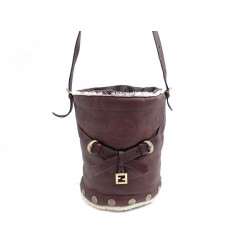 SAC A MAIN FENDI CUIR MARRON MOUTON RETOURNE SEAU 