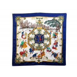 FOULARD HERMES JOIES D'HIVER JOACHIM METZ CARRE EN SOIE JACQUARD BLEU SILK SCARF