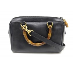 SAC A MAIN GUCCI BAMBOO 122-0232 BANDOULIERE EN CUIR NOIR HAND BAG PURSE 890€